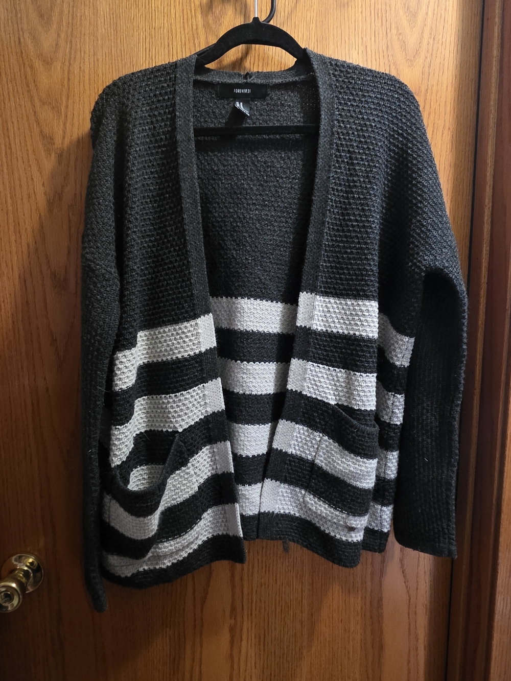 Forever 21 Black & White Striped Open-Front Cardigan
